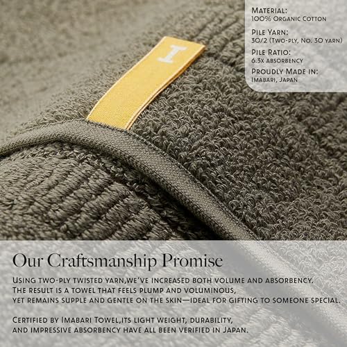 Highly Absorbent Organic Cotton Washcloths, Soft & Durable Face Towels, Made in Japan, Oeko-Tex Class 1 Certified, 7.1 x 7.1 inch, OliveGreen(Marked as Dark Gray), Pack of 4 ? Proof of Purity