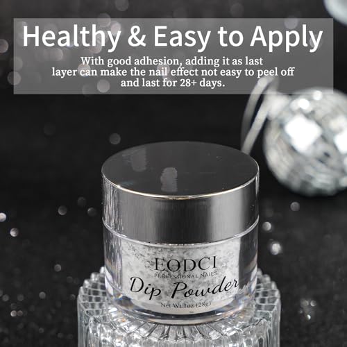 1Milk White with Black Sliver Sparkle Aluminum Foil Dip Powder, Nail Dipping Powder French Pro Collection System Nail Art Starter Manicure Salon DIY at Home 1 oz Long Lasting