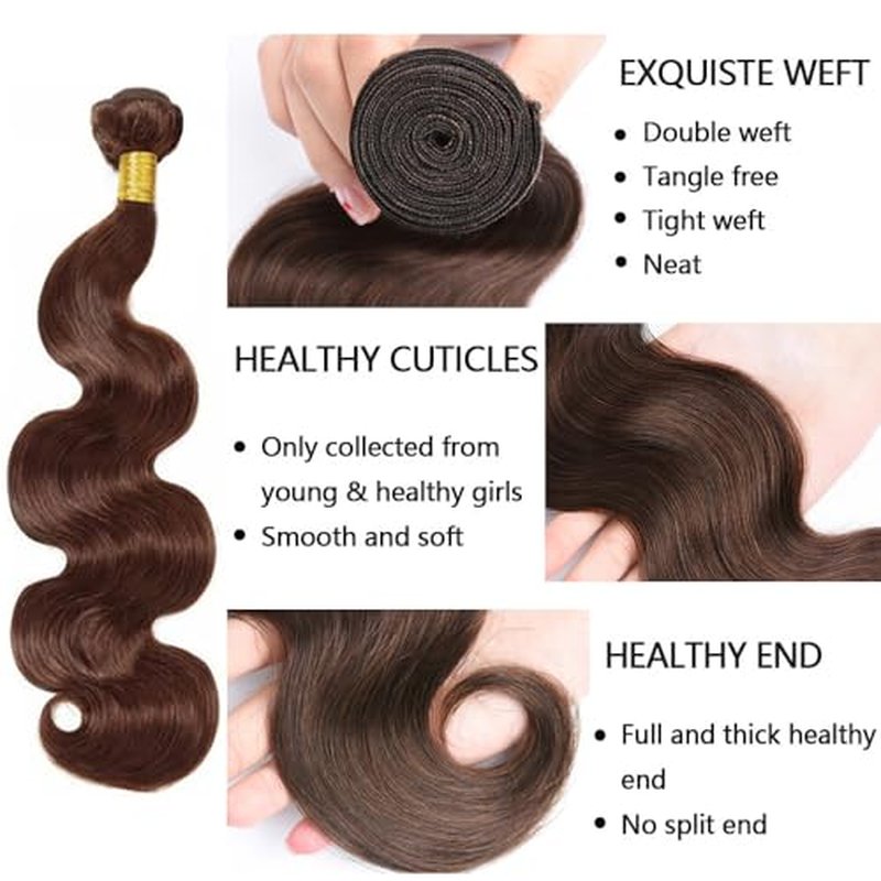 Chocolate Brown Bundles Human Hair Color 4 Body Wave Bundles Niegmeag Brazilian Virgin Remy Hair Single Bundle 20 Inch Brown Body Wave Bundle 100g