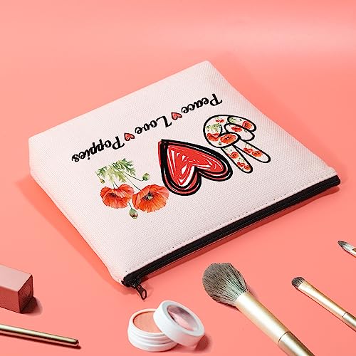 JXGZSO Red Poppy Flower Gifts Peace Love Poppies Cosmetic Organizer Bag Flowers Lover Gift Botanical Zipper Canvas Pouch