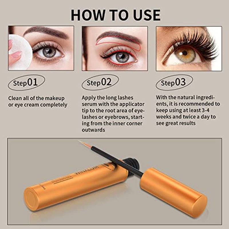Premium Eyelash Growth Serum, Lash Growth Serum 5ML, Eyebrow Growth Serum with Peptides, Irritation-Free Eyelash Serum to Grow Lashes, Lash Boost for Fuller, Longer, Thicker, and Stronger Lashes, Gold