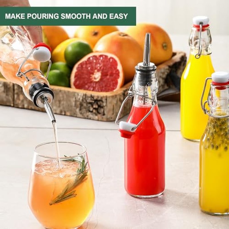 16 Pack 8.5oz Flip Top Glass Bottles, Swing Top Beer Brewing Bottle for 2nd Fermentation, Kombucha, Kefir, Vanilla Extract, Coquito, Juice, Tea - Airtight Stopper Cap Lid, Bonus 4 Bottle Pourers