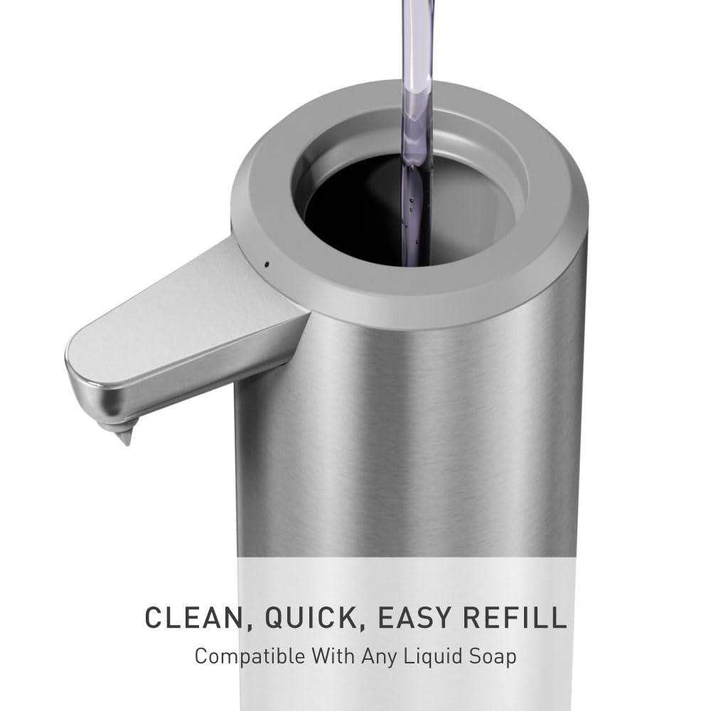 simplehuman Liquid Sensor Pump, 9 oz Automatic Soap Dispenser for Kitchen and Bathroom, Touchless Motion Sensor, Variable Dispense, Rechargeable, No-Drip Spout, High-Grade Brushed Stainless Steel