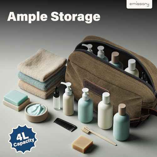 Emissary Men's Leather and Canvas Travel Toiletry Bag, Dopp Kit, Travel Bathroom Bag, Shaving Kit, Small Bags for Travel Accessories (Brown)