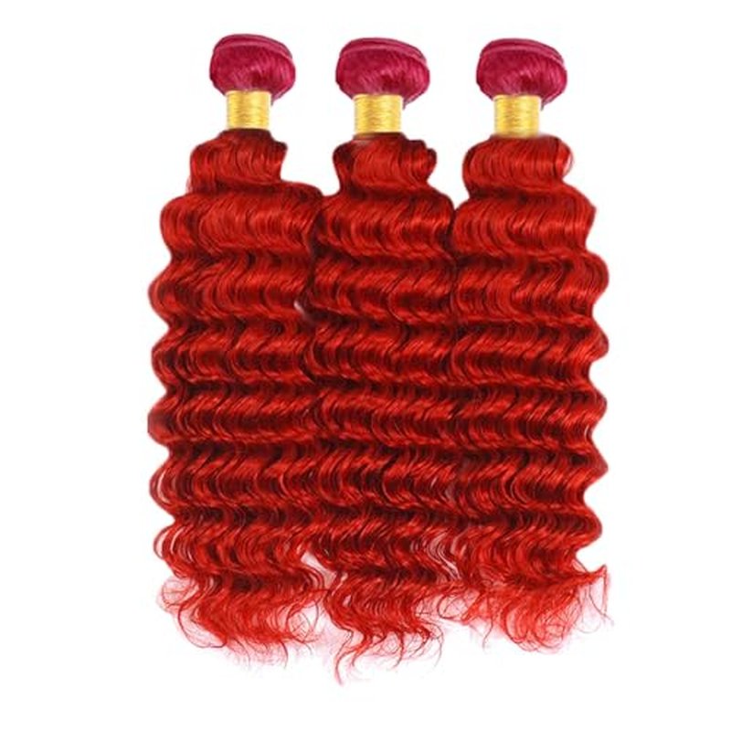Red Bundles Deep Wave Bundles Human Hair 34 34 34 Inch Unprocessed Brazilian Virgin Hair Weave 3 Bundle Red Deep Wave Human Hair Extensions 50 Grams Per Bundle