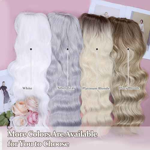 NAYOO White Wigs with Bangs - Long Curly Wavy Synthetic Fiber Wigs - Heat Resistant - 26 Inches