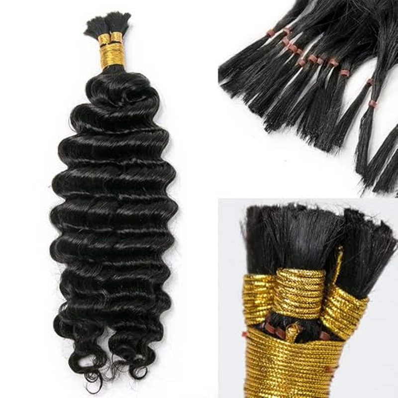Pre-Divided Deep Wave Double Drawn Human Hair For Boho Braids Curly Bulk Human Hair No Weft For Braiding Human Hair Extensions 20inch 200g