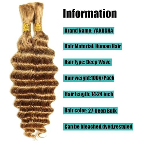 Deep Wave Bulk Human Hair for Braiding No Weft Human Braiding Hair For Boho Braids Brazilian Virgin Human Hair Extensions 100g 2 Bundles Human Hair 22Inch 27#