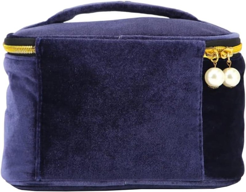 Navy Velvet Embroidery Makeup Bag - High Capacity Toiletry Pouch with Moon & Stars Pattern | Travel Clutch Bag