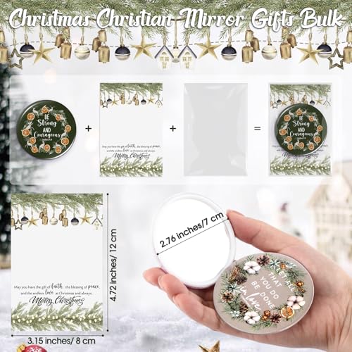 Thyle 36 Sets Christmas Christian Gifts Bulk Bible Verse Compact Mirrors Mini Christian Pocket Mirror Portable Round Makeup Mirrors with Christmas Greeting Cards for Women Xmas Church Party Favors