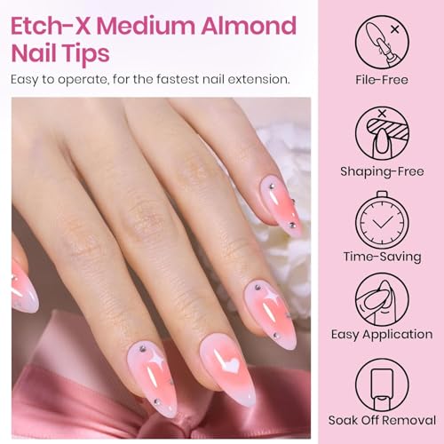 Beetles Medium Almond Nail Tips 576pcs 12 Sizes, Pre-Etched Soft Gel Nail Tips Half Matte Full Cover False Nail Tips Clear Acrylic Nails Glue on Nails DIY Nail Extension Gift for Women