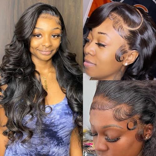 Caijuxing 13 x 6 Lace Frontal Closure Body Wave Frontal 13 x 6 HD Transparent Lace Frontals With Bangs Baby Hair 100% Remy Human Hair 150% Density Natural Color (Black, 10 Inch)