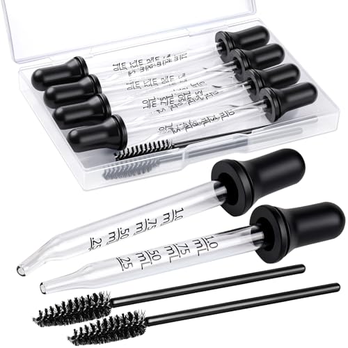 Teenitor 10pcs Eye Dropper 8pcs Glass Pipettes Dropper and 2pcs Cleaning Tool, Droppers for Oils Bent and Straight Tips, 1ml Dropper for Liquid Essential Oils, Ear, Eye, Craft, Measuring