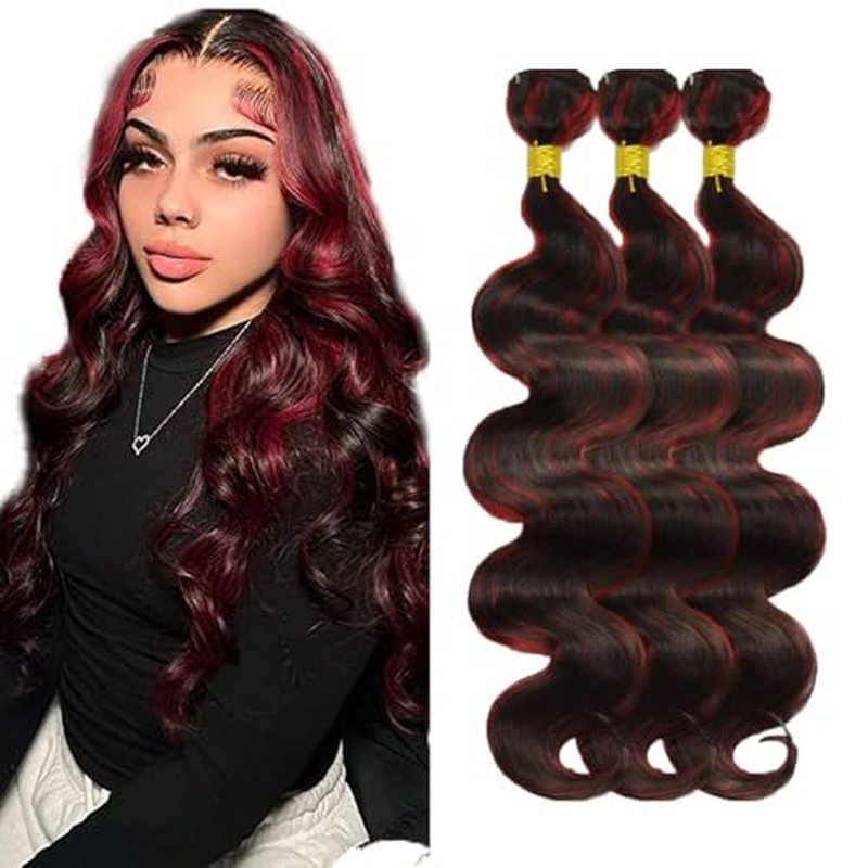 24 26 28 Inch inch Burgundy P1B/99J Body Wave Human Hair Bundles Wine Red 12A Unprocessed Quick Weave for Black Women Soft Sewn In with Double Weft