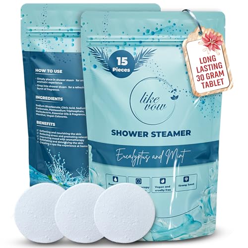 Shower Steamers Aromatherapy -15 Pack Eucalyptus Shower Steamers for Women & Men with Essential Oils, Natural Stress Relief & Self Care Shower tablets for Spa, Mothers Day Gift, Birthday and Christmas