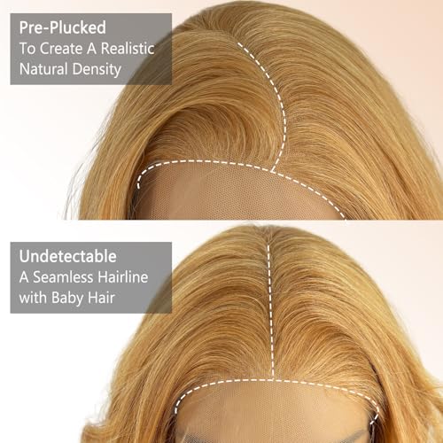26Inch Honey Blonde 13¡¿6 Lace Front Wigs 130% Density Body Wave Transparent Lace Front Wigs Free Part Pre Plucked Glueless Wigs for Women with Baby Hair Synthetic Hair