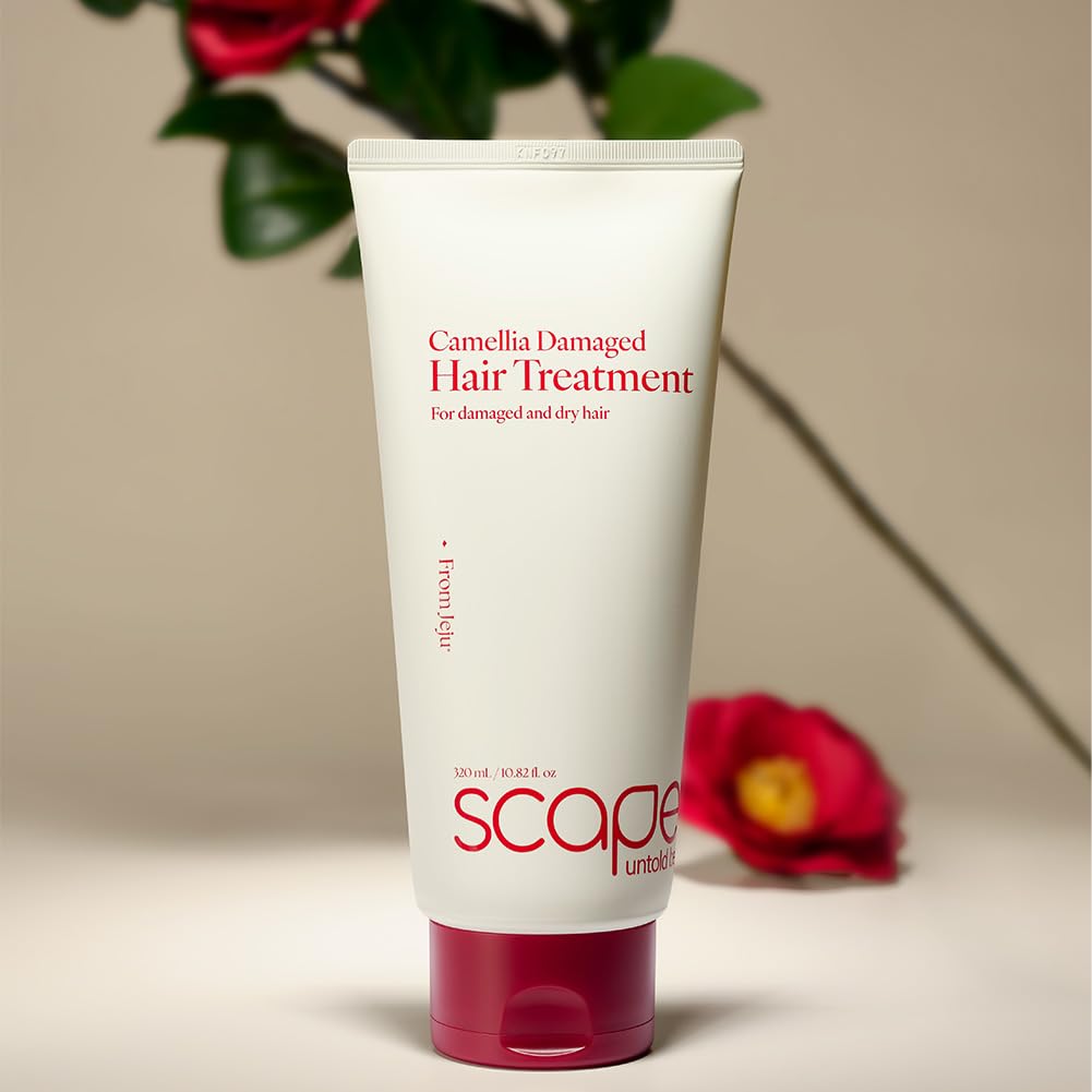 SCAPES UNTOLD BEAUTY Camellia Hair Treatment, Deep Repair Conditioner for Dry & Damaged Hair with Jeju Camellia Oil & Hydrolyzed Keratin, Argan Jojoba Oils, Protein-Enriched 320mL/10.82 Fl Oz