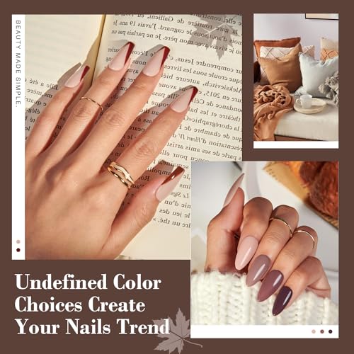 AZUREBEAUTY 30Pcs Dip Powder Nail Kit Starter, 8 Colors Fall Nude Brown Glitter Purple Nude with Nail Sticks, Nail Art Liquid Set with Matte/Base/Top Coat Activator for French Manicure Salon