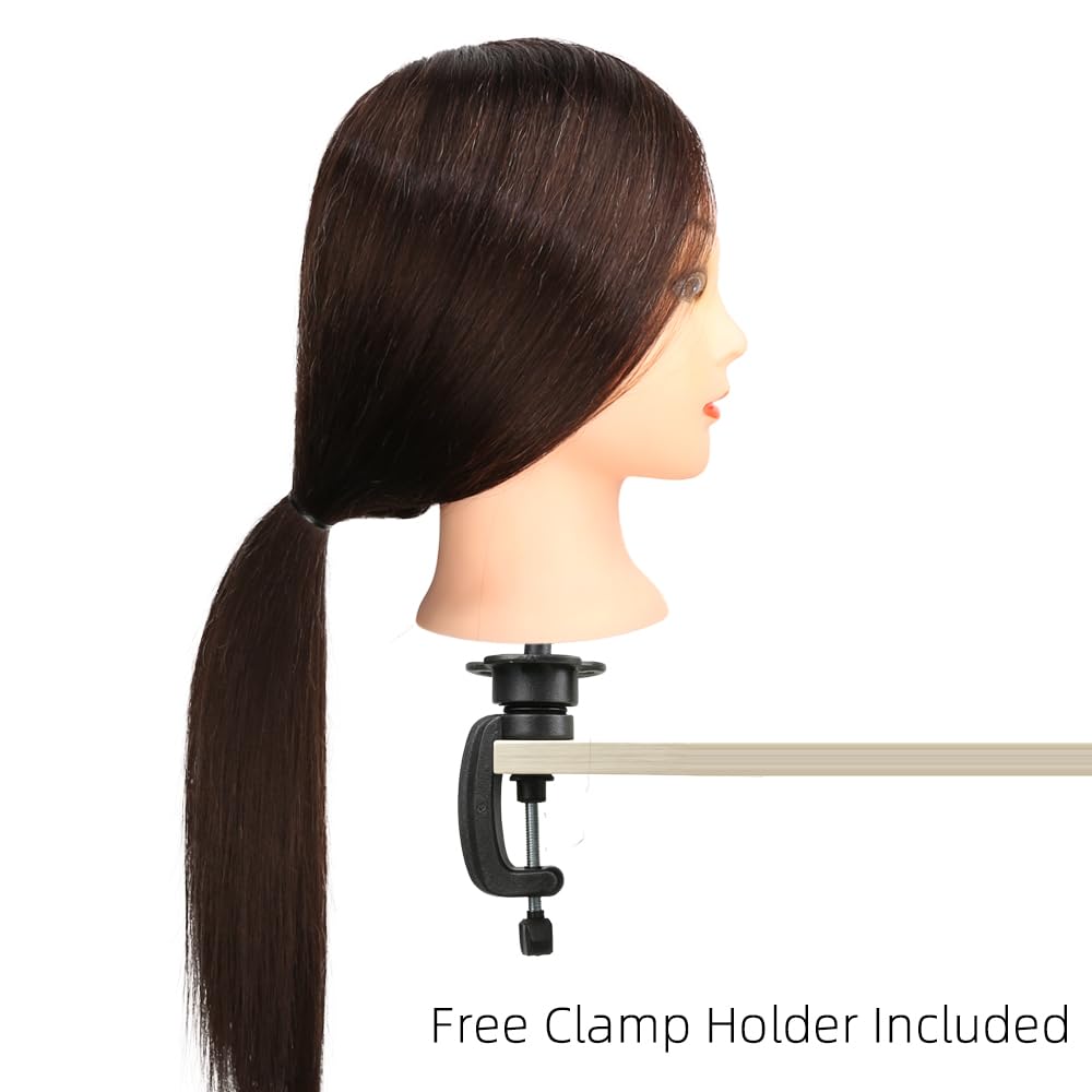 MEAHUS 24" Human Hair Blend Braiding Mannequin Head, Dark Brown with Clamp