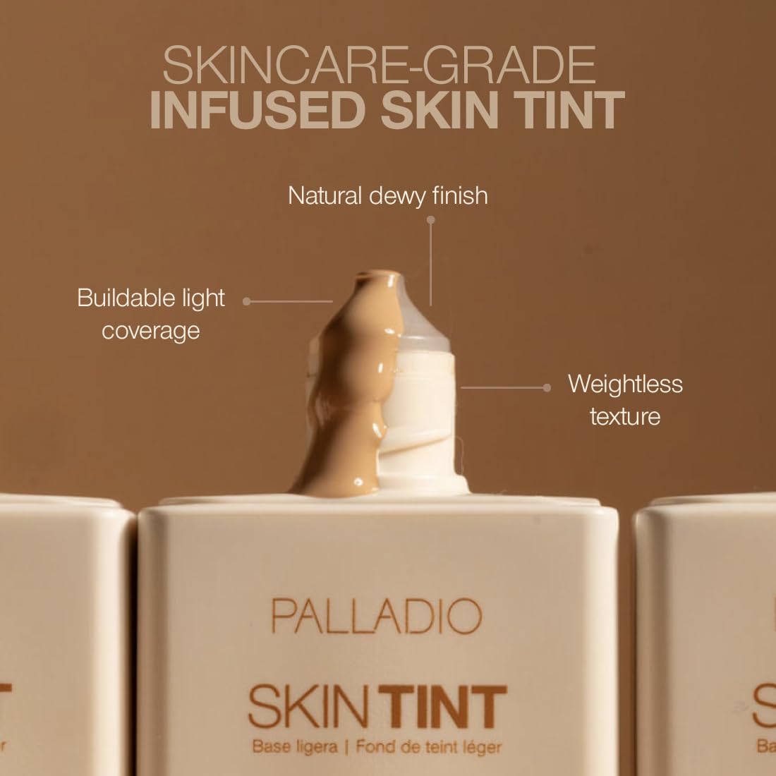 Palladio Skin Tint with Aloe, Niacinamide and Hyaluronic Acid, Sheer to Medium Coverage, Glowy Finish, Brightening and Blurring Lightweight Foundation Makeup (Dark Caramel)