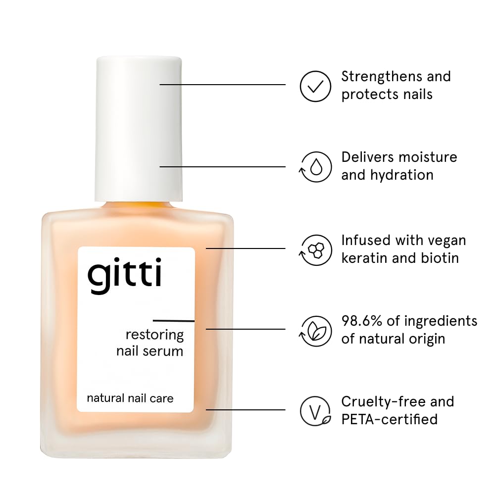 gitti Restoring Nail Serum I Natural Nail Care, Non-Toxic, Plant-based, 98% Natural Origin, Cruelty-Free, Vegan I Hydrating, Helps Strengthens Nails, Non-Greasy, Nail Recovery (0.5 fl oz)