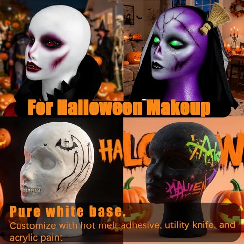 12" 3 Pcs Foam Wig Head - Tall Female Foam Mannequin Wig Stand and Holder for Style, Model And Display Hair, Hats and Hairpieces, Mask - for Home, Salon and Travel