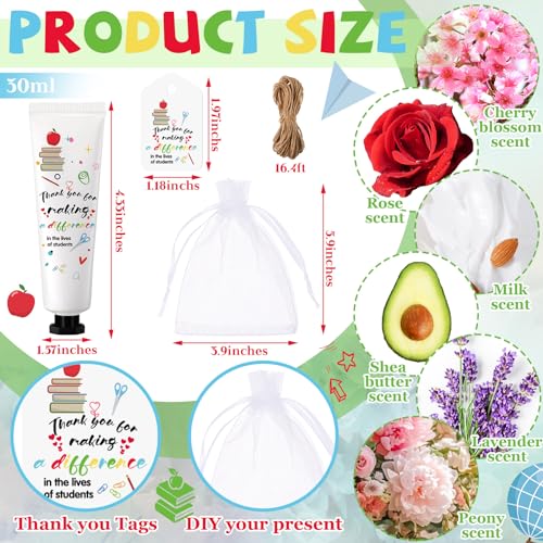 12 Set Christmas Teacher Appreciation Gifts Hand Cream Set Moisturizing Hand Lotion Thank You Teacher Gifts Travel Size with Cards Organza Bags for Dry Cracked Mother's Day