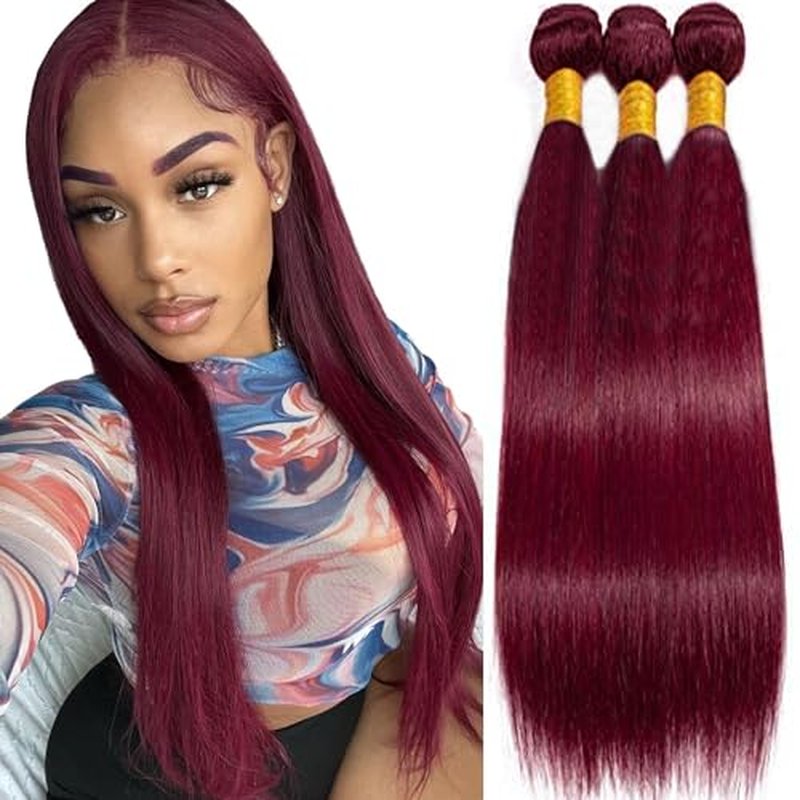 Augfst Brazilian Virgin Human Hair Bundles Burgundy 99J Straight Wave Bundles Human Hair 24 26 28 inch Unprocessed Brazilian Wine Red Quick Weave Hair for Black Women