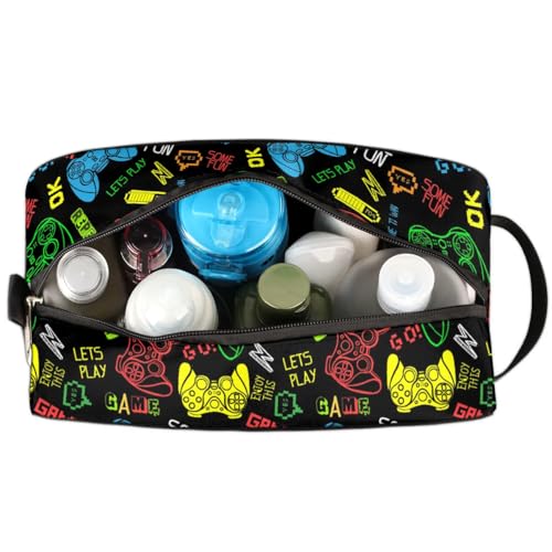 Travel Toiletry Bag for Boys Kids, Game Controller Waterproof Hanging Dopp Kit for Men, Video Games Shaving Bag with Large Capacity for Travel, Sports, Shower