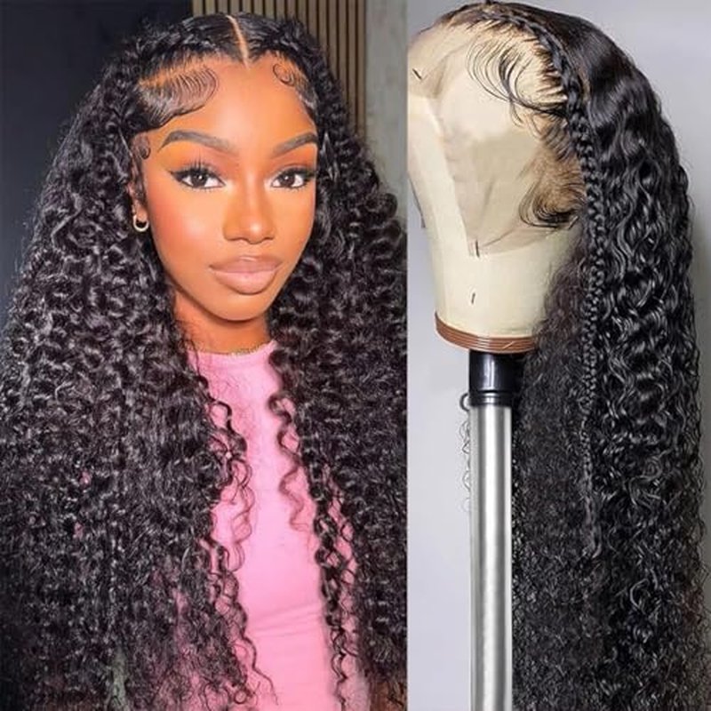 Deep Wave Lace Front Wigs Human Hair Pre Plucked 220% Density 13x4 HD Transparent Lace Closure Wigs Human Hair for Women 24 Inch Curly Lace Frontal Wig Brazilian Virgin Hair