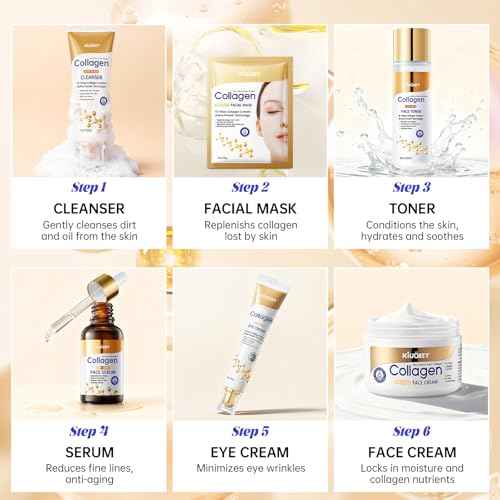 Collagen Skin Care Set - 7PCS Moisturizing Skin Care Set Reduce Wrinkles & Fine Lines, Long-Lasting Oil Control, Firm Skin - With Cleanser, Toner, Serum, Eye Cream, Face Cream & Facial Masks