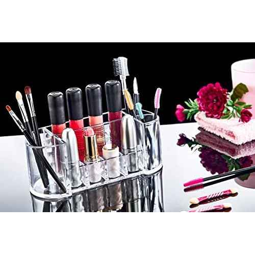 Boxup Makeup Organizer - 8 Compartments Lipstick Holder And Skin Care Desk Accessories, Cute Small Beauty Cosmetics Table Organizers For Women & Teen Girls, Pretty Lip Stick Gloss Storage Stand