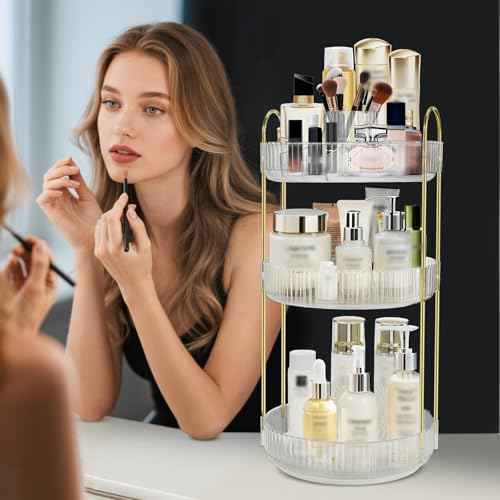 Rotating Makeup Organizer for Vanity, High-Capacity Skincare Perfume Storage, Bathroom Counter Organizer, 360 Spinning Cosmetic Dresser Countertop Organizers (White 3 Tier)