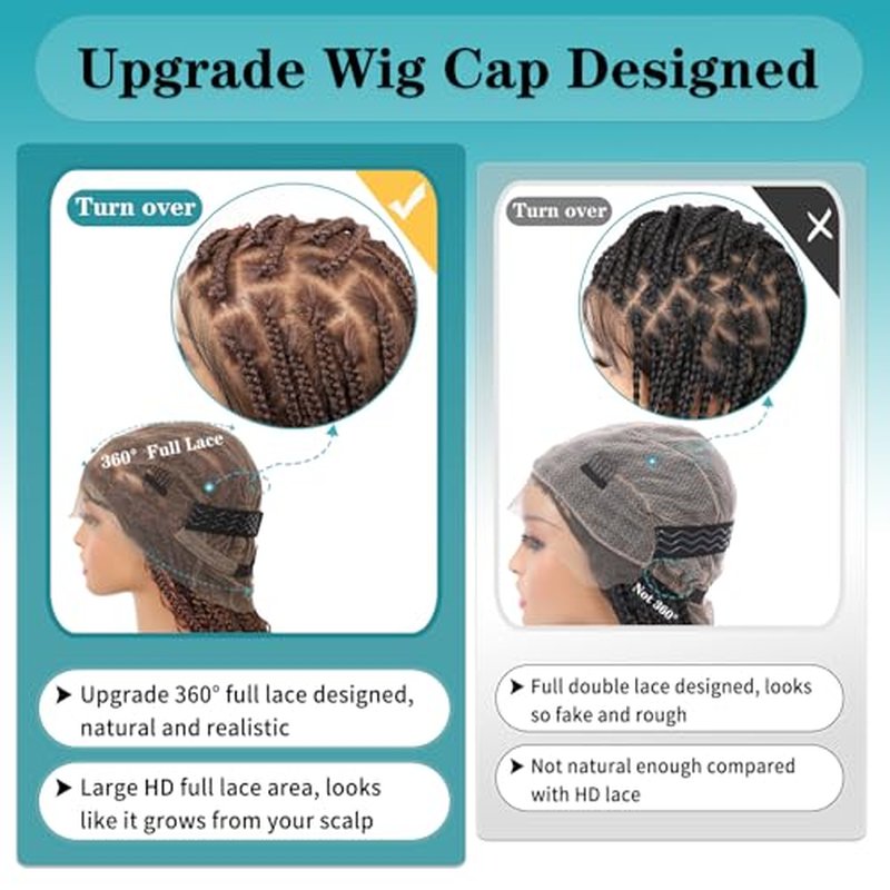 Kalyss HD Full Lace Boho Braided Wigs for Women 360 Lace Front Box Braided Wigs with Baby Hair Brown Premium Synthetic Knotless Braid Wig 36"