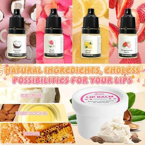 JCOOS DIY Lip Balm Kit for Kids, Fun Lip Balm Making Kit, Lip Gloss Making Kit Moisturizing Lip Kit, Natural Shea Butter, Beeswax, Sweet Almond Oil, Essential Oil, Cute Teen Tween Girls Trendy Stuff