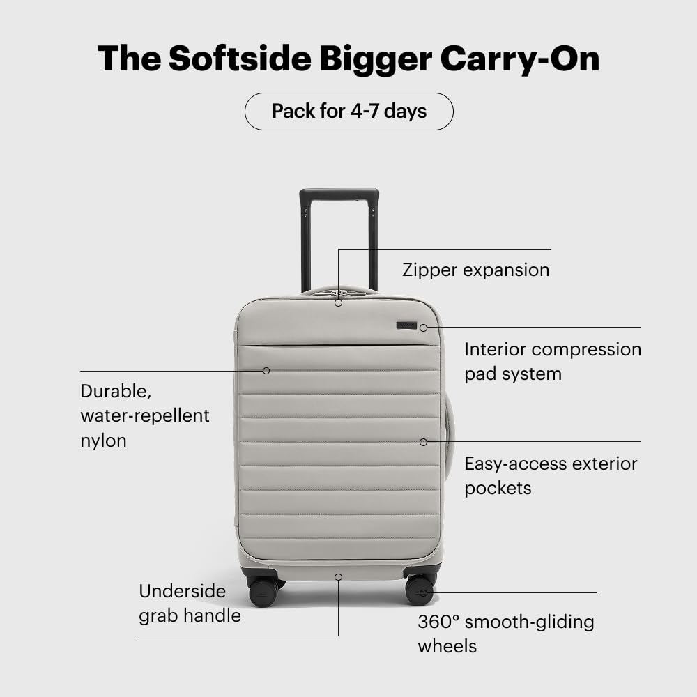 Away Bigger Carry-On Luggage - 23-Inch Lightweight, Expandable Softside Suitcase with 360° Spinner Wheels, Interior Compression System, TSA-Accepted Lock - Cloud Gray
