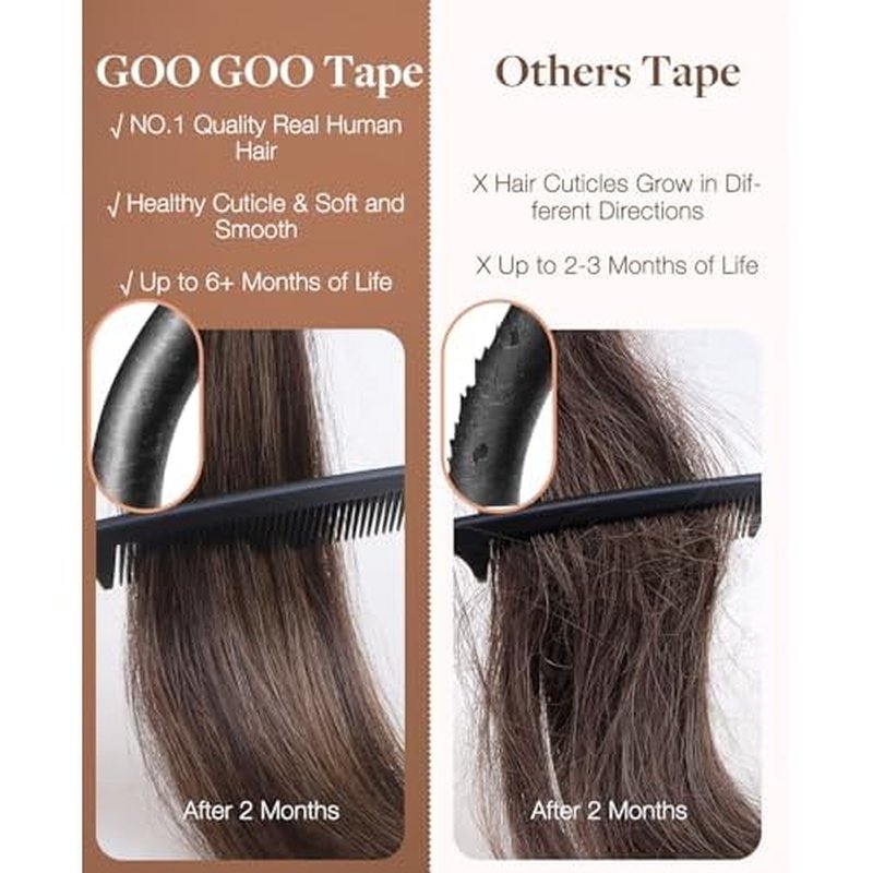 GOO GOO Invisi Edge Tape in Hair Extensions Human Hair, 4/27/4 Balayage Chocolate Brown to Caramel Blonde 20pcs injected with 20pcs classical tape ins, 18inch 100g, Virgin Remy Hair, Natural Look