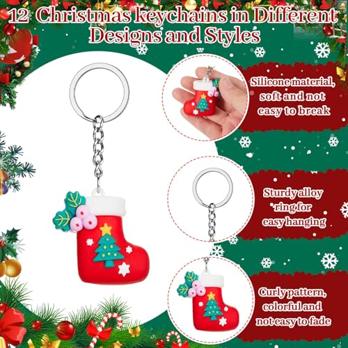 Kacctyen 24 Pcs Christmas Cosmetic Bags and Keychains for Women Makeup Bags with Zipper Santa Snowman Bells Candy Cane Keychain Toiletry Organizer for Christmas Party Favor Xmas Gifts