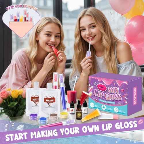 JCOOS DIY Lip Gloss Making Kit - 63PCS Diamond Matte Lip Gloss Base, Tubes & Pigment - Teen Girl Gifts
