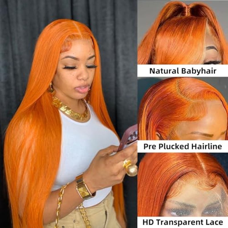 Ginger Lace Front Wigs Human Hair 13x4 Straight Wigs Pre Plucked 180 Density Human Hair Wigs For Black Women 28 Inch