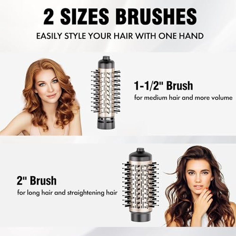 DAILYLIFE Rotating Hair Dryer Brush, Hot Air Brush with 2 Brushes (1.5" & 2"), ALCI Safety Plug and Ionic Technology, More Shine and Less Frizz