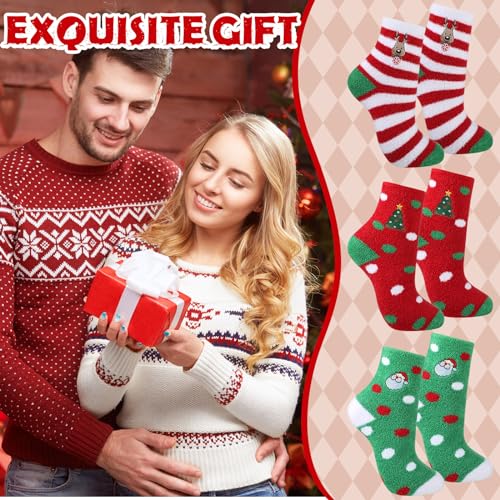 Suhine 3 Pair Christmas Aloe Infused Ultra Moisturizing Socks Colorful Patterns Fuzzy Christmas Socks Aloe Vera Socks for Spa (Cute)