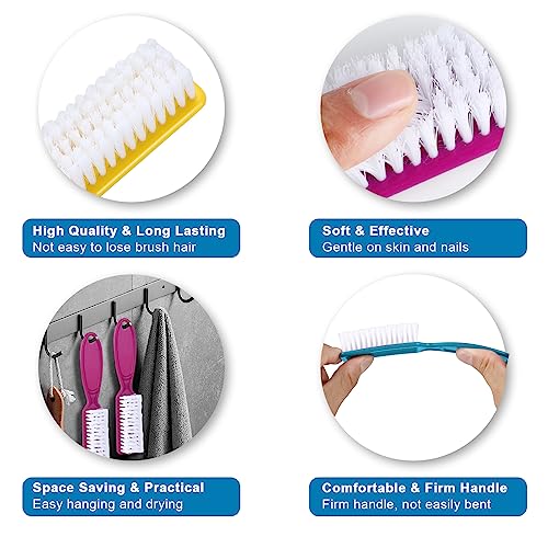 DAYGOS 24pcs Handle Grip Nail Brush - Finger Nail Brushes for Cleaning Fingernails, Hand Fingernail Scrub Brush Kits for Toes and Nails Cleaner, Long Handle Pedicure Brushes, Multicolor