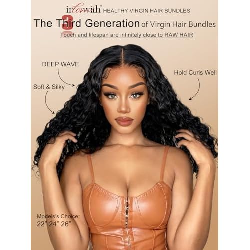 inlovwith Deep Wave Bundles Human Hair, Selected Healthy Curly Human Hair Bundles 100% Unprocessed Brazilian Virgin Hair Wet and Wavy (3 Bundles, 18 18 18 Inches)