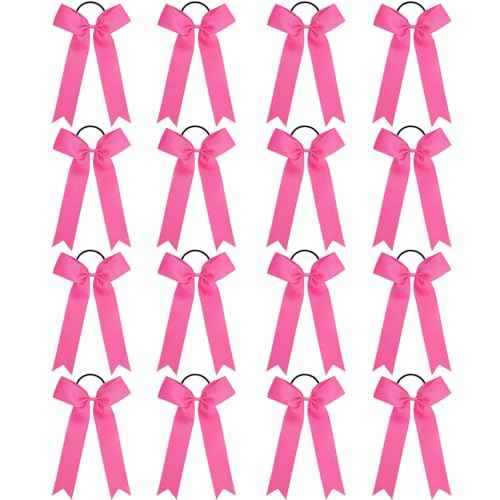 OAOLEER 16pcs Cheer Hair Bows for Cheerleader, College Style Long Tail Skinny Cheer Bow Elastic Hair Tie Bows for Teens Girls Softball Competition Sports Cheerleaders (Pink)