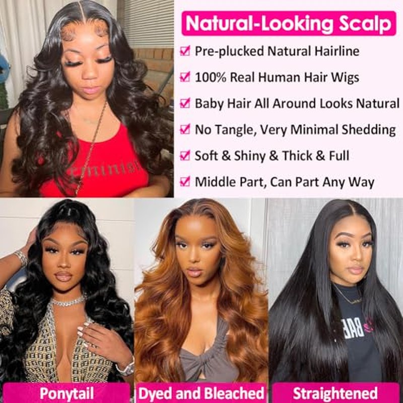 Hedy 220% Density Lace Front Wigs Human Hair Wigs for Black Women Pre Plucked with Baby Hair Body Wave Glueless 10A Lace Closure Wigs Human Hair Natural Color 22 Inch