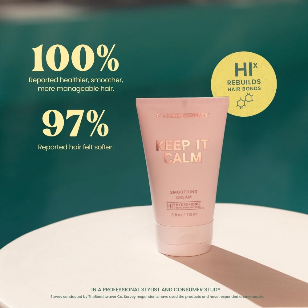 The Beachwaver Co. Keep It Calm Smoothing Cream - Full Size (3.8 Oz) | Styling Cream for Smooth, Sleek Hair | Anti-Frizz Flyaway Tamer w/HiX Vegan Bond Multipliers | Polynesian Pink Sugar