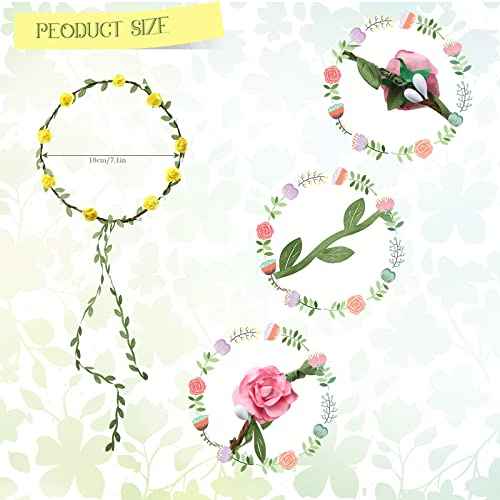 WILLBOND 48 Pcs Flower Headbands for Women Floral Garland Headbands Fairy Wreath Green Leaves Flower Headband Bulk for Women Wedding Festival Holiday Party Photography Props