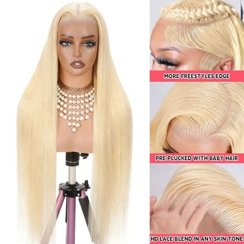 613 13x6 Lace Front Wig Human Hair 24 Inch Straight Blonde Wig Human Hair 13x6 200 Density HD Lace Front Wigs Human Hair Pre Plucked with Invisilbe Hairline Tiny Knots Tangle Free Shedding Free