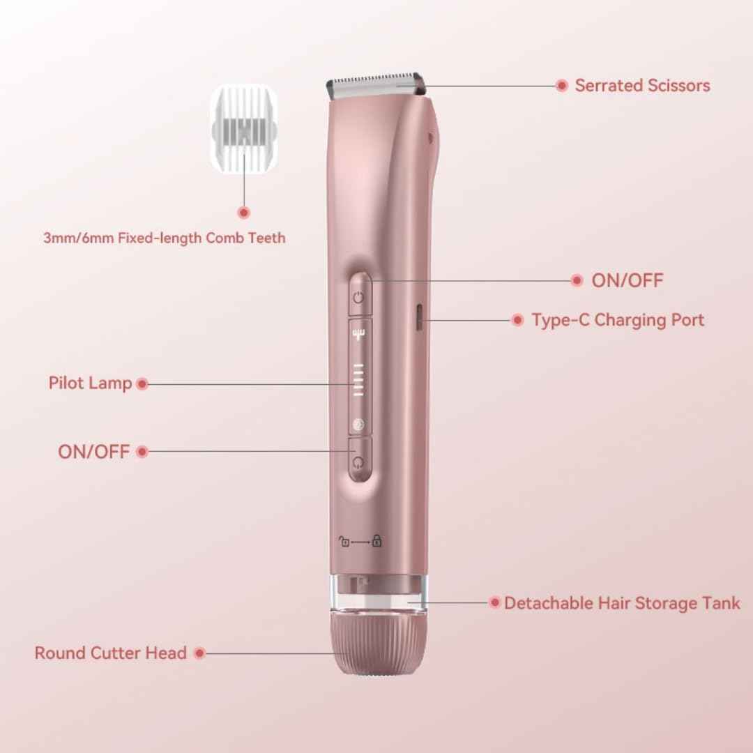 2 in 1 Women Electric Shaver Dual Head Bikini Trimmer for Women IPX7 Waterproof Wet & Dry Use Body Hair Trimmer Replaceable Hair Remover for Bikini Underarm Leg Arm Body Face, Pink